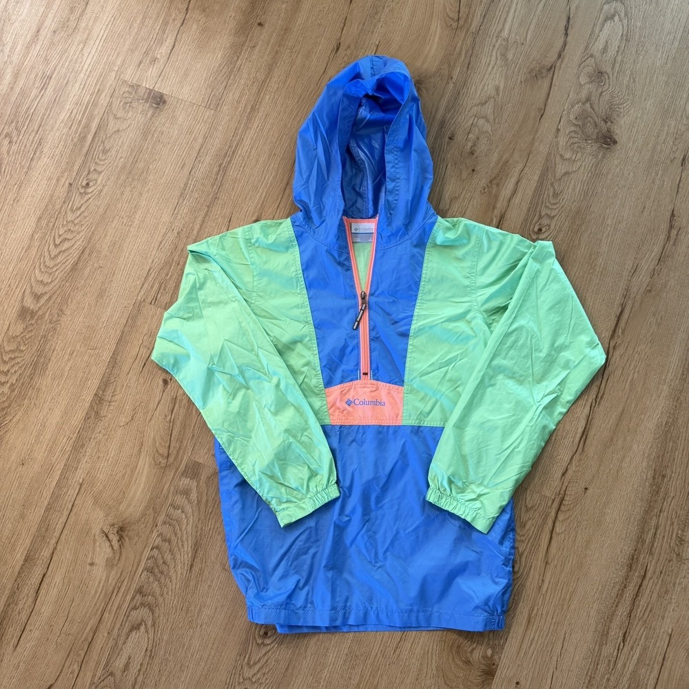 Columbia Kids Large(Womens S) Pullover Windbreaker Color Block Hooded‎ Half Zip